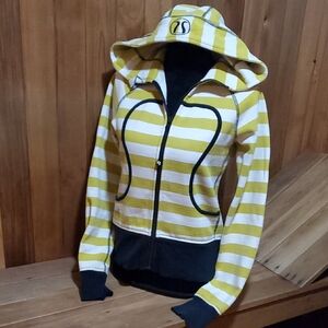 lululemon athletica Lime Green and White Striped Hoodie